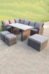 9 Seater High Back Rattan Set Corner Sofa With Black Tempered Dining Table 3 Footstools