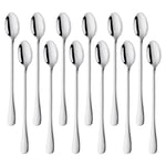 SUNSENGEUR Long Handle Stirring Spoon, DaKuan Set of 12 Stainless Steel Mixing Spoon for Iced Tea, Coffee, Cocktail, Milkshake, Cold Drink,Oxford-Silver