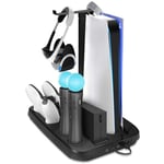 Tobheo Vertical Stand Compatible for PS5 with Cooling Fan, Controller Charging Station Compatible for Playstation 5 with LED Indicators, Support Compatible for Playstation VR Headset