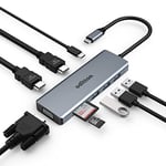 Hub USB C, oditton Adaptateur USB C 9 en 1 Station d'accueil Adaptateur Multiport avec 2 * 4K HDMI, VGA, 3* Port de Données USB A 3.0, Port de Charge PD 100W, SD/TF pour Macbook, iMac et Plus