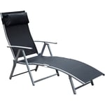 Outsunny transat chaise longue bain de soleil pliable dossier inclinable multi-positions têtière fournie 137L x 64l x 101H cm métal époxy textilène