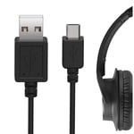 Geekria QuickFit Charger Cable Compatible with Audio-Technica ATH-M50xBT ATH-SR30BT ATH-SR6BT ATH-G1WL ATH-DSR7BT / USB-A to Micro-USB Charging Cord for Audio-Technica Headphones (Black 1FT)