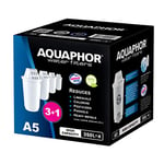 AQUAPHOR Filter Cartridge A5 Pack 3+1 | Filters Limescale, Chlorine, Heavy Metals | 350L Clear Water | AQUALEN Technology for Better Tasting Food & Drink | Replacement Cartridge for A5 Filter Jugs
