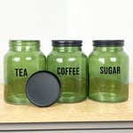Green Tea Coffee Sugar Canisters Jars Set Kitchen Storage Accessories Containers