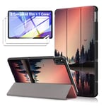 LJSM Case for Huawei MatePad 10.4" 2020 BAH3-AL00 / BAH3-W09 + [2 Pieces] Screen Protector Tempered Film - Ultra Thin with Stand Function Slim PU Leather Tablet Cover Skin - Dusk