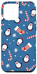 Coque pour iPhone 15 Pro Max Pingouins Chaussettes Flocons de neige Sucre Canne à sucre Bonbons