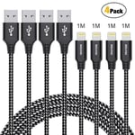 iPhone Laddningskabel 4-pack 3ft/1m Lightning-kabel Nylonflätad iPhone-kabel USB-synkkabel Snabb