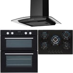SIA Double Built Under Electric Fan Oven, 5 Burner Gas Hob & Curved Cooker Hood