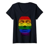 Womens Sexual Rights LGBTQ+ Gay Pride Flag Rainbow Colors Face V-Neck T-Shirt