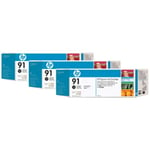 HP Photo svart Vivera bläckpatron No. 91 (775 ml) *3-pack*