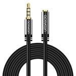 Rallonge Jack 3.5 Male Femelle, Rallonge Prise Jack 4 Poles Support Microphone, Cable Audio Jack 3.5mm Audio Cable Extension pour Casque/Enceintes/Voiture/Telephone/PC (5M)