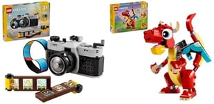 LEGO Creator 3-en-1 L’Appareil Photo Rétro, Jouet avec 3 Modèles pour Filles et Garçons & Creator 3-en-1 Le Dragon Rouge, Jouet avec 3 Figurines d'animaux, Dont Un Dragon Rouge