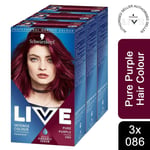 3x Schwarzkopf Live Intense Permenant Colour Pure Purple 086 with Vibrancy Serum