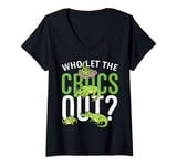 Womens Who let the Crocs out? funny Crocodile Tee for Kids V-Neck T-Shirt
