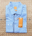 New Hugo BOSS mens blue slim fit long sleeve casual smart suit jeans shirt Large