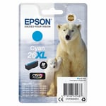 Genuine Epson 26XL, Polar Bear Cyan Ink Cartridge,  T2632, C13T26324012