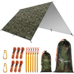 RYACO Hammock Rain Fly Tent Tarp, 3m x 3m Tarpaulin Portable Sunshade Lightweight Waterproof Groundsheet Windproof Camping gazebo Picnic Mat Anti UV Sun Shelter for Camping Travel Beach (Camo No.1)