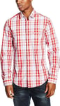 New Hugo BOSS mens red checked long sleeve regular smart casual suit shirt LARGE