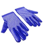 *UK Shop* BLUE SEQUIN FANCY DRESS PARTY GLOVES SHINY LACE 22CM RADIUS FINGER