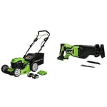 Greenworks GD24X2LM46SPK4x Cordless Lawn Mower & 24V Battery Reciprocating Saw GD24RS