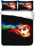 ZZX 3D Printed Flame Football Duvet Cover Set Brushed Microfiber Soft Black Bedding Set, Suitable For Birthday Gifts For Friends,Black- EU 240x220 cm