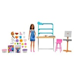 Barbie Bien-être Coffret Atelier d'art créer et se détendre, avec poupée, pâte à Modeler et Accessoires, HCM85