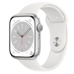 Apple Watch Series 8 GPS 45mm Silver Aluminum Case with White Sport Band 1YR WTY