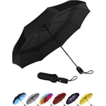 Repel Paraply Vindtäta Reseparaplyer för Regn - Enkel Automatisk Öppning och Stängning, Hållbart & Kompakt Paraply, Stark Glasfiberram, Vattentätt Tak Black
