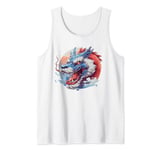 blue and red mythical fierce Asian dragon roaring anime art Tank Top