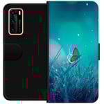 Huawei P40 Svart Plånboksfodral Blå fjäril
