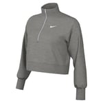 Nike DQ5767-063 W NSW PHNX FLC QZ Crop Sweatshirt Femme DK Grey Heather/SAIL Taille 2XS
