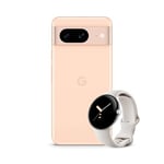 Google Pixel 8 – Unlocked Android smartphone with advanced Pixel Camera, 24-hour battery and powerful security – Rose, 256GB Smartwatch, Silver with Chalk Strap