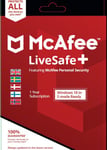 McAfee LiveSafe Plus 12 kk jatkotilaus - Windows/Mac OSX/iOS/Android
