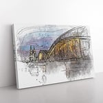 Big Box Art Cologne Cathedral & The Hohenzollern Bridge Sketch Canvas Wall Art Print Ready to Hang Picture, 76 x 50 cm (30 x 20 Inch), Brown, Blue, Gold, Brown