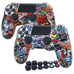 PS4 Controller Cover Silicone RALAN,Silicone Gel Controller Cover Skin Protector Compatible For PS4 /PS4 Slim/PS4 Pro Controller (Black Pro Thumb Grip x 8 ,Cat + Skull Cap Cover Grip x 2)