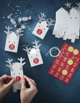 24 stk Hvite Reinsdyr Advent-Bokser / Julekalender med Klistremerker og Hyssing