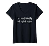Womens Relationship with book boyfriend Funny Book Reader Booktok V-Neck T-Shirt