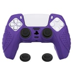 eXtremeRate PlayVital Guardian Edition Purple Ergonomic Soft Anti-slip Controller Silicone Case Cover for ps5, Rubber Protector Skins with Black Joystick Caps for ps5 Controller