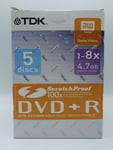 TDK 5 DVD+R 4.7GB 1-8x Scratch Proof Discs In DVD Cases (5 Pack) ~ BRAND NEW