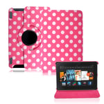 Amazon Fire HD 7 (2012 Version) Case, Leather Flip Folio Case Cover with Stand Case (Polka Dot Pink - 360 Case)