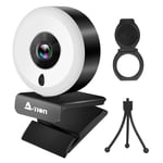 Webcam 1080P with Ring Light, A-TION Streaming Webcam with Privacy Cover, Plug and Play, Tripod, Adjustable Brightness, Web Camera for Skype,Zoom,YouTube,Gaming,Video Calling,Live Stream