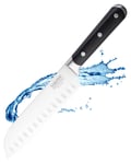 Sabatier Professional Oriental Santoku Kitchen Knife - 7in/17.5cm Full Tang Taper Ground Stainless Steel Blade, Matching Triple Rivet Handle. Sharp for Longer, Lifetime Performance 25yr Guarantee
