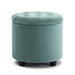 HNNHOME Pouf rond en velours avec coffre de rangement et cadre en bois solide, tabouret de salon, de coiffeuse avec couvercle pour chambre, 45 cm, 45 L