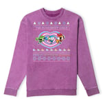 Powerpuff Girls Bubbles, Buttercup, Blossom Christmas Christmas Jumper - Purple Acid Wash - M - Purple Acid Wash