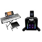 Rockjam 61-Key Keyboard Piano Kit with Keyboard Stand, Piano Bench, Headphones, Piano Note Stickers & Lessons, RJ660-SK, Black & RJSC01-BK Singcube 5-Watt Rechargeable Bluetooth Karaoke Machine