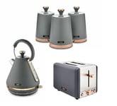 Grey Kettle Toaster Canister Set Tower Cavaletto 3kW 2 Slice 3 Canisters Kitchen
