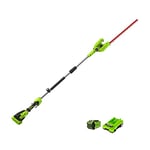 Greenworks G40PHAK2 Cordless Pole Hedge Trimmer with Split Shaft, 51cm Dual Action Blades, Cuts up to 18mm Thick Branches, 125° Head Pivot, 3000SPM, 40V 2Ah Battery & Charger, 3 Year Guarantee