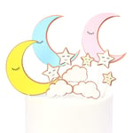 NUOBESTY Cake Toppers Creative Moon Star Cloud Cake Topper Cake Picks for Wedding Baby Shower Birthday Party Cake Decoration