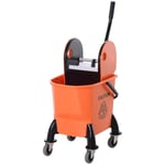 Städvagn, städvagn med vridare, 26 liters städhink, mobil hink, torkvagn, krok för mopp, hushållsvagn med 4 hjul, orange