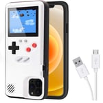 Game Console Case for iPhone,Dikkar Retro Protective Cover Self-Powered Case with 36 Small Games,Full Color Display,Video Game Case for iPhone 12 Mini (White)